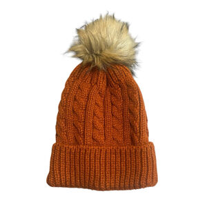 Rue 21 Beanie Hat Womens Burnt Orange Cable Knit Pom